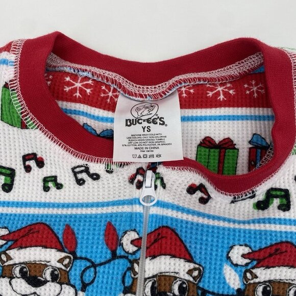 Bucees Youth Size Small Zipper Christmas Pajama Thermal Waffle Knit One Piece - Picture 4 of 7